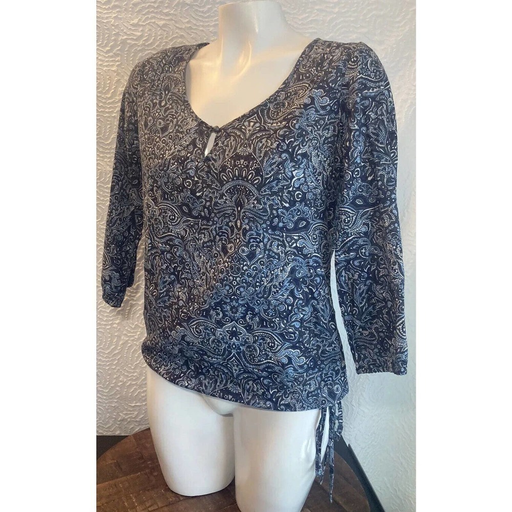 Lucky Brand Women’s Blue Floral Flowers Print Peasant Top Blouse Size Xsmall